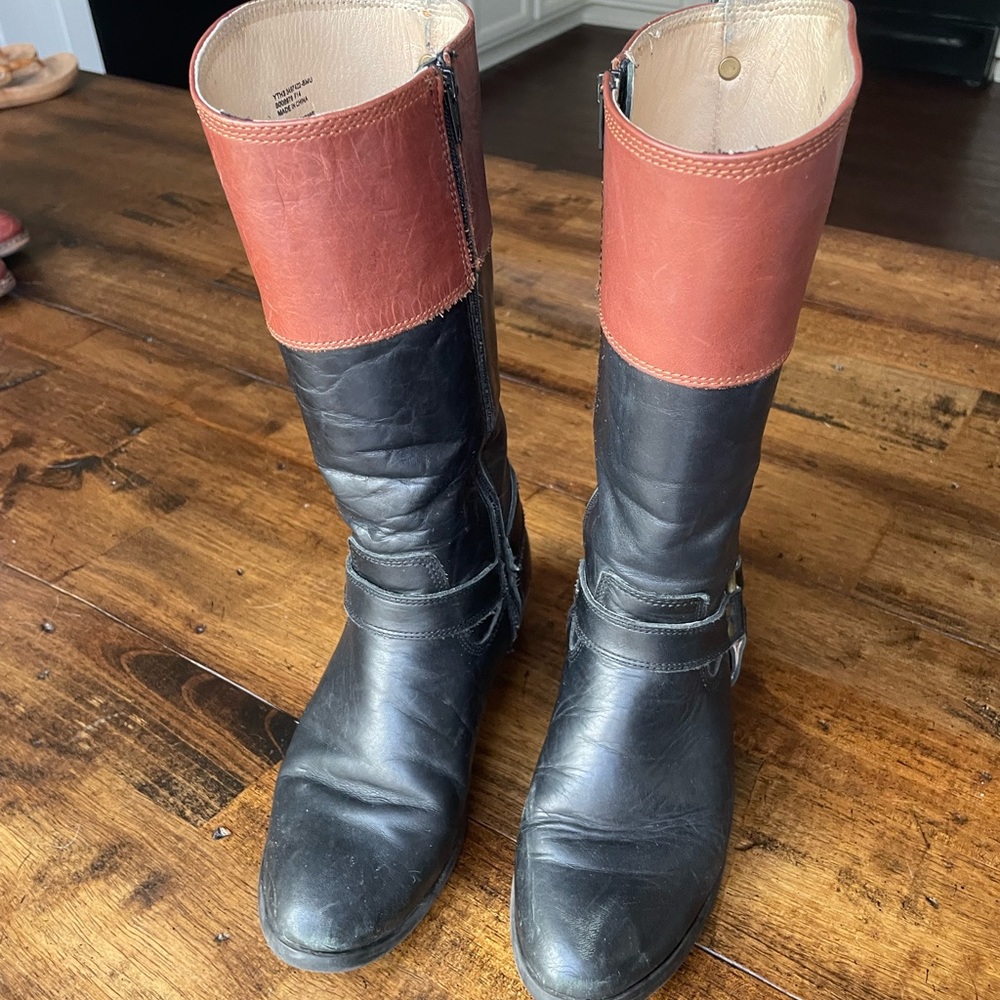 Frye boots - brown and black leather - size 5